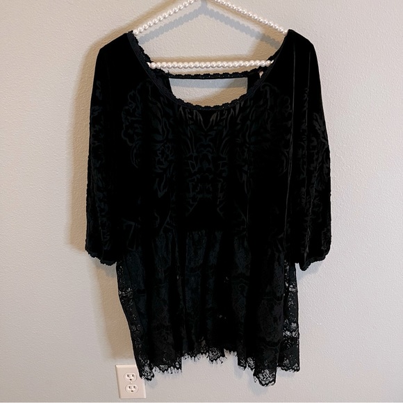 Free People Boho Black Lace Velvet Tunic - Picture 1 of 7